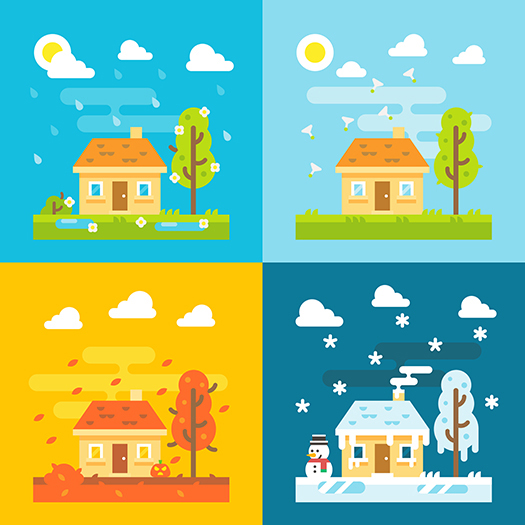 a image of the same home in 4 seasons.